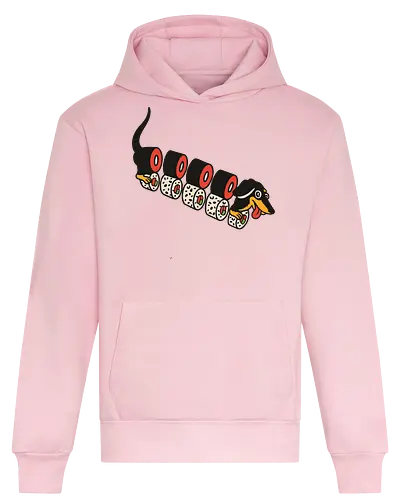 Wiener Roll - Dachshund, sushi, dog, sausage dog, wiener dog, art print, t-shirt design, funny, cute, humorous, food art, animal lover gift, Japanese food, minimalist, dog lover, pet owner, sushi lover - Heavyweight Hoodie
