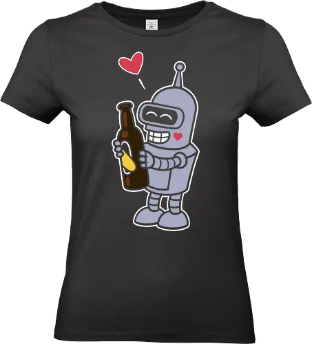 Bender's True Love - heart, bottle, booze, Bender, beer, robot, love  cartoon, animation, funny, humor, meme  fan art, pop culture, Matt Groening, parody  cute, adorable - Standard T-Shirt (Frauen)
