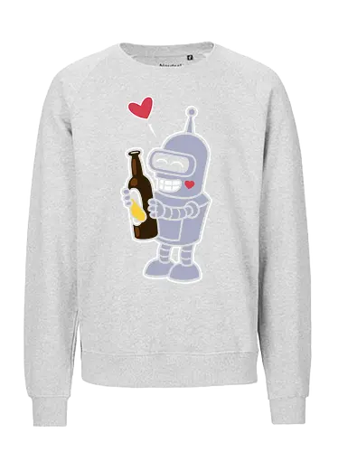 Bender's True Love - heart, bottle, booze, Bender, beer, robot, love  cartoon, animation, funny, humor, meme  fan art, pop culture, Matt Groening, parody  cute, adorable - Fairtrade Sweatshirt
