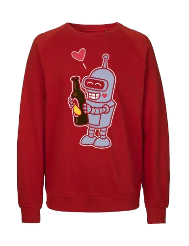 Bender's True Love - heart, bottle, booze, Bender, beer, robot, love  cartoon, animation, funny, humor, meme  fan art, pop culture, Matt Groening, parody  cute, adorable - Fairtrade Sweatshirt