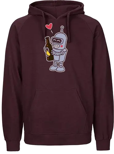 Bender's True Love - heart, bottle, booze, Bender, beer, robot, love  cartoon, animation, funny, humor, meme  fan art, pop culture, Matt Groening, parody  cute, adorable - Fairtrade Hoodie