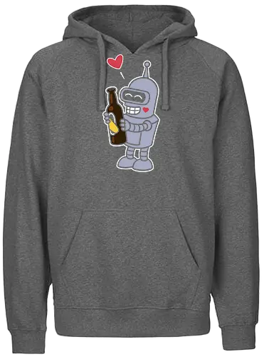 Bender's True Love - heart, bottle, booze, Bender, beer, robot, love  cartoon, animation, funny, humor, meme  fan art, pop culture, Matt Groening, parody  cute, adorable - Fairtrade Hoodie