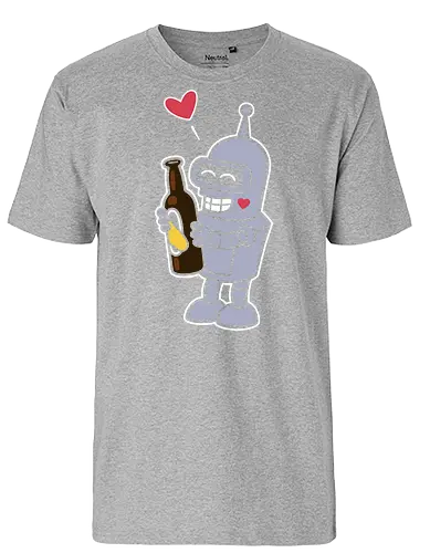 Bender's True Love - heart, bottle, booze, Bender, beer, robot, love  cartoon, animation, funny, humor, meme  fan art, pop culture, Matt Groening, parody  cute, adorable - Fairtrade T-Shirt
