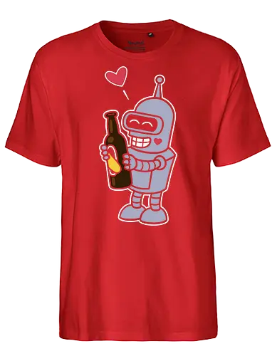 Bender's True Love - heart, bottle, booze, Bender, beer, robot, love  cartoon, animation, funny, humor, meme  fan art, pop culture, Matt Groening, parody  cute, adorable - Fairtrade T-Shirt