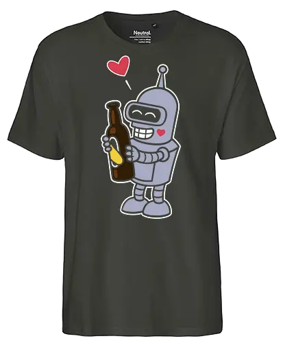 Bender's True Love - heart, bottle, booze, Bender, beer, robot, love  cartoon, animation, funny, humor, meme  fan art, pop culture, Matt Groening, parody  cute, adorable - Fairtrade T-Shirt
