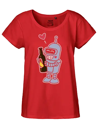 Bender's True Love - heart, bottle, booze, Bender, beer, robot, love  cartoon, animation, funny, humor, meme  fan art, pop culture, Matt Groening, parody  cute, adorable - Fairtrade Girl Shirt
