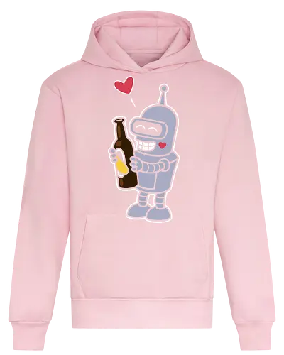 Bender's True Love - heart, bottle, booze, Bender, beer, robot, love  cartoon, animation, funny, humor, meme  fan art, pop culture, Matt Groening, parody  cute, adorable - Heavyweight Hoodie