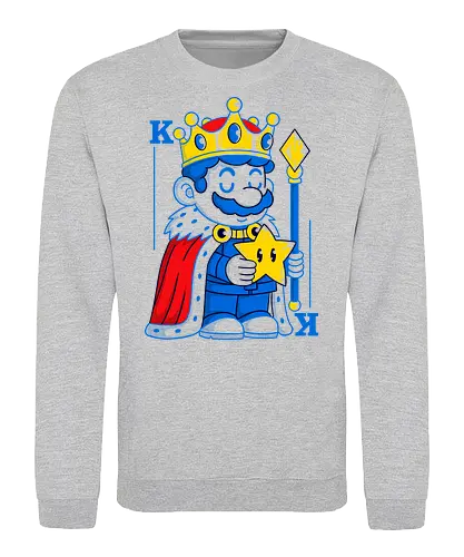 King of Stars - king of stars, retro game art, mario parody, video game nostalgia, mustache hero, pop art design, gamer fashion, geek style, magical star, nerd culture, funny king art, unique graphic tee, crown and star, retro vibes, cosplay inspired - Sweatshirt