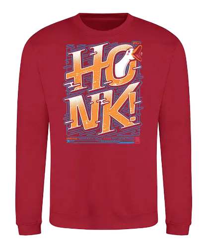 HONK! - goose honk, funny goose, aggressive goose, goose meme, honk design, japanese tech style, vibrant colors, meme t-shirt, funny animal shirt, goose lover, goose warning, honk goose, quirky streetwear, bold typography design, japanese inspired humor, cyber goose, techwear aesthetic, comedy shirt, internet meme shirt, funny gift - Sweatshirt