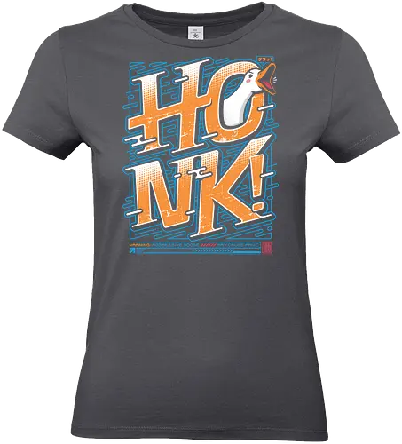 HONK! - goose honk, funny goose, aggressive goose, goose meme, honk design, japanese tech style, vibrant colors, meme t-shirt, funny animal shirt, goose lover, goose warning, honk goose, quirky streetwear, bold typography design, japanese inspired humor, cyber goose, techwear aesthetic, comedy shirt, internet meme shirt, funny gift - Standard T-Shirt (Frauen)