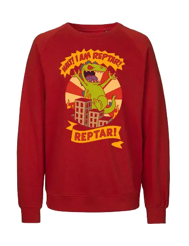 King Reptar - Reptar, Rugrats, Nickelodeon, 90s cartoon, 90s nostalgia, classic cartoon, Reptar bar, Angelica Pickles, vintage art, retro, fan art, t-shirt design, art print, pop culture, geek art, throwback - Fairtrade Sweatshirt