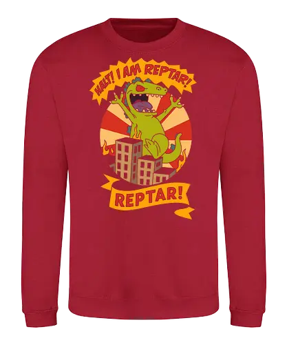 King Reptar - Reptar, Rugrats, Nickelodeon, 90s cartoon, 90s nostalgia, classic cartoon, Reptar bar, Angelica Pickles, vintage art, retro, fan art, t-shirt design, art print, pop culture, geek art, throwback - Sweatshirt