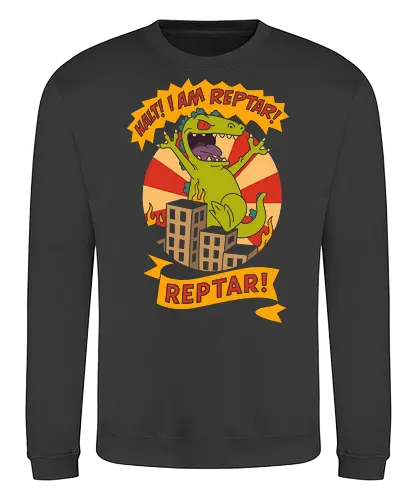 King Reptar - Reptar, Rugrats, Nickelodeon, 90s cartoon, 90s nostalgia, classic cartoon, Reptar bar, Angelica Pickles, vintage art, retro, fan art, t-shirt design, art print, pop culture, geek art, throwback - Sweatshirt