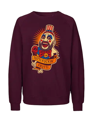  Tutti Fuckin' Frutti - Captain Spaulding, Tutti Fuckin' Frutti, House of 1000 Corpses, Rob Zombie, horror movie, cult classic, horror fan, clown, art print, t-shirt design, fan art, edgy, controversial, Firefly family, spooky, pop culture, Sid Haig - Fairtrade Sweatshirt