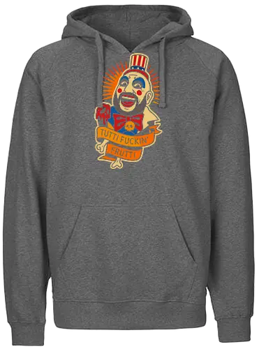  Tutti Fuckin' Frutti - Captain Spaulding, Tutti Fuckin' Frutti, House of 1000 Corpses, Rob Zombie, horror movie, cult classic, horror fan, clown, art print, t-shirt design, fan art, edgy, controversial, Firefly family, spooky, pop culture, Sid Haig - Fairtrade Hoodie