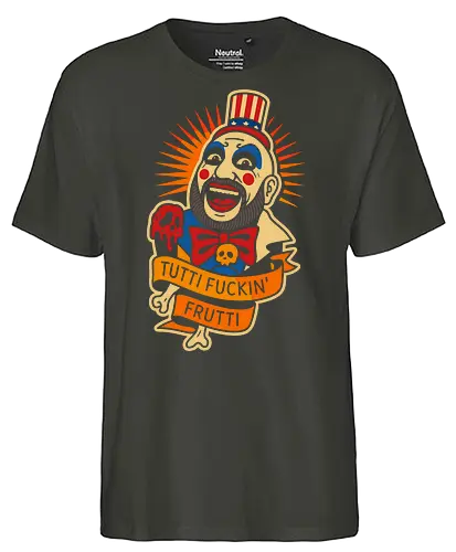 Tutti Fuckin' Frutti - Captain Spaulding, Tutti Fuckin' Frutti, House of 1000 Corpses, Rob Zombie, horror movie, cult classic, horror fan, clown, art print, t-shirt design, fan art, edgy, controversial, Firefly family, spooky, pop culture, Sid Haig - Fairtrade T-Shirt