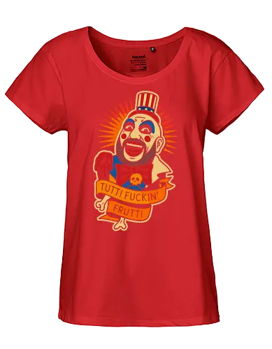  Tutti Fuckin' Frutti - Captain Spaulding, Tutti Fuckin' Frutti, House of 1000 Corpses, Rob Zombie, horror movie, cult classic, horror fan, clown, art print, t-shirt design, fan art, edgy, controversial, Firefly family, spooky, pop culture, Sid Haig - Fairtrade Girl Shirt