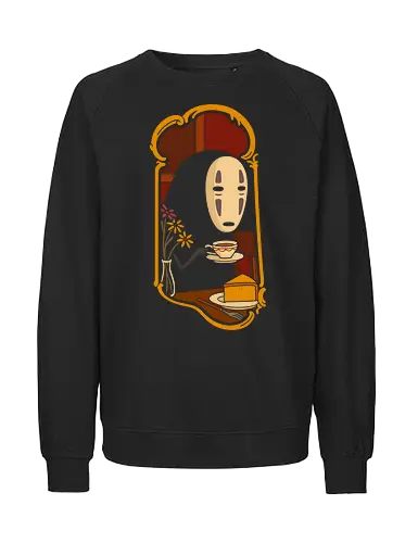 Afternoon Tea with  - Spirited Away, famous anime, anime, manga, art print, t-shirt design, Hayao Miyazaki, fan art, Japanese animation, tea, cute, minimalist, serene, geek art, movie fan gift - Fairtrade Sweatshirt