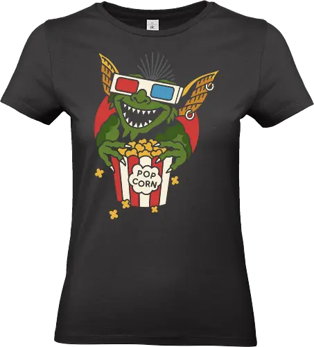 Popcorn Gremlin - Gremlins, Gizmo, classic movie, 80s movie, horror-comedy, fan art, t-shirt design, art print, pop culture, geek art, movie night, monster, popcorn, retro, throwback, cinema, horror fan - Standard T-Shirt (Frauen)