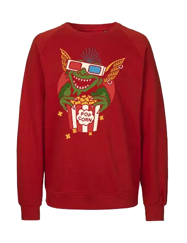 Popcorn Gremlin - Gremlins, Gizmo, classic movie, 80s movie, horror-comedy, fan art, t-shirt design, art print, pop culture, geek art, movie night, monster, popcorn, retro, throwback, cinema, horror fan - Fairtrade Sweatshirt