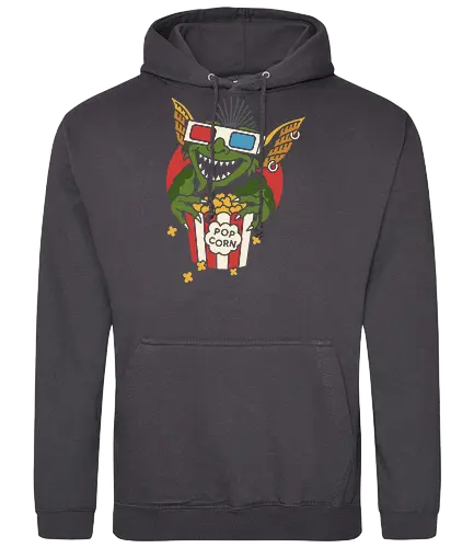 Popcorn Gremlin - Gremlins, Gizmo, classic movie, 80s movie, horror-comedy, fan art, t-shirt design, art print, pop culture, geek art, movie night, monster, popcorn, retro, throwback, cinema, horror fan - Standard Hoodie