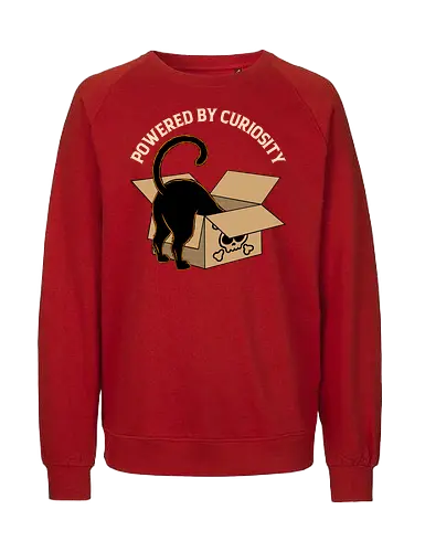 Powered By Curiosity  - cat, animal, box, curiosity, curious cat, cute, feline, funny, humor, kitten, kitty, meow, mischief, pet lover, whimsical - Fairtrade Sweatshirt