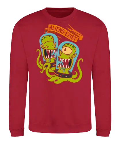  They Live Among Us - Aliens exist, alien, sci-fi, science fiction, vintage sci-fi, conspiracy theory, UFO, retro, fan art, t-shirt design, art print, monster, tentacle, funny, geek art, space, extraterrestrial - Sweatshirt