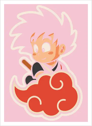 Cute Kid Goku - Kid Goku, Goku, Dragon, Flying Nimbus, anime, manga, cute, kawaii, classic anime, retro, fan art, t-shirt design, art print, pop culture, geek art, nostalgic, Chibi, Japanese anime - Kunstdruck
