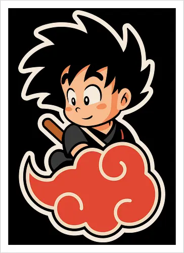 Cute Kid Goku - Kid Goku, Goku, Dragon, Flying Nimbus, anime, manga, cute, kawaii, classic anime, retro, fan art, t-shirt design, art print, pop culture, geek art, nostalgic, Chibi, Japanese anime - Kunstdruck