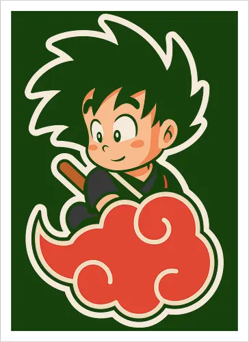 Cute Kid Goku - Kid Goku, Goku, Dragon, Flying Nimbus, anime, manga, cute, kawaii, classic anime, retro, fan art, t-shirt design, art print, pop culture, geek art, nostalgic, Chibi, Japanese anime - Kunstdruck