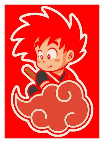 Cute Kid Goku - Kid Goku, Goku, Dragon, Flying Nimbus, anime, manga, cute, kawaii, classic anime, retro, fan art, t-shirt design, art print, pop culture, geek art, nostalgic, Chibi, Japanese anime - Kunstdruck