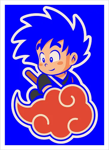 Cute Kid Goku - Kid Goku, Goku, Dragon, Flying Nimbus, anime, manga, cute, kawaii, classic anime, retro, fan art, t-shirt design, art print, pop culture, geek art, nostalgic, Chibi, Japanese anime - Kunstdruck