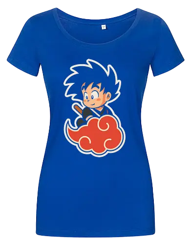 Cute Kid Goku - Kid Goku, Goku, Dragon, Flying Nimbus, anime, manga, cute, kawaii, classic anime, retro, fan art, t-shirt design, art print, pop culture, geek art, nostalgic, Chibi, Japanese anime - Damen T-Shirt