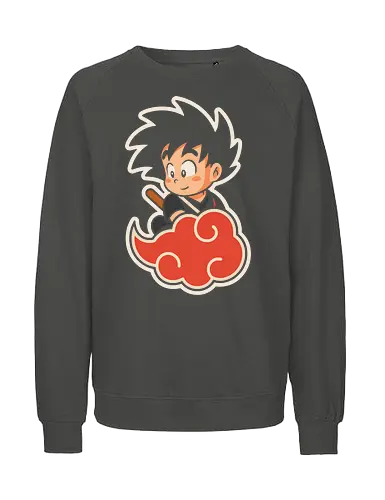 Cute Kid Goku - Kid Goku, Goku, Dragon, Flying Nimbus, anime, manga, cute, kawaii, classic anime, retro, fan art, t-shirt design, art print, pop culture, geek art, nostalgic, Chibi, Japanese anime - Fairtrade Sweatshirt