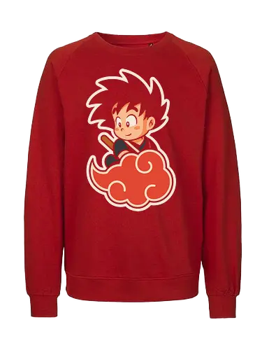 Cute Kid Goku - Kid Goku, Goku, Dragon, Flying Nimbus, anime, manga, cute, kawaii, classic anime, retro, fan art, t-shirt design, art print, pop culture, geek art, nostalgic, Chibi, Japanese anime - Fairtrade Sweatshirt