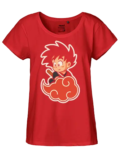 Cute Kid Goku - Kid Goku, Goku, Dragon, Flying Nimbus, anime, manga, cute, kawaii, classic anime, retro, fan art, t-shirt design, art print, pop culture, geek art, nostalgic, Chibi, Japanese anime - Fairtrade Girl Shirt
