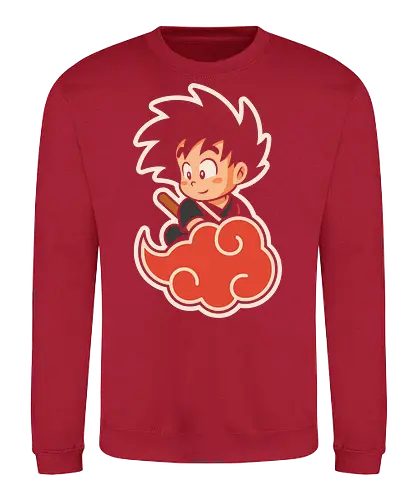 Cute Kid Goku - Kid Goku, Goku, Dragon, Flying Nimbus, anime, manga, cute, kawaii, classic anime, retro, fan art, t-shirt design, art print, pop culture, geek art, nostalgic, Chibi, Japanese anime - Sweatshirt