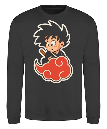 Cute Kid Goku - Kid Goku, Goku, Dragon, Flying Nimbus, anime, manga, cute, kawaii, classic anime, retro, fan art, t-shirt design, art print, pop culture, geek art, nostalgic, Chibi, Japanese anime - Sweatshirt