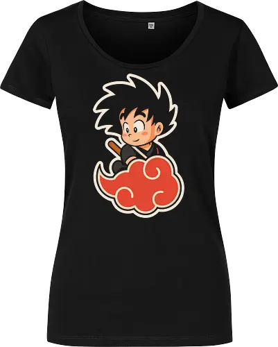 Cute Kid Goku - Kid Goku, Goku, Dragon, Flying Nimbus, anime, manga, cute, kawaii, classic anime, retro, fan art, t-shirt design, art print, pop culture, geek art, nostalgic, Chibi, Japanese anime - Damen T-Shirt
