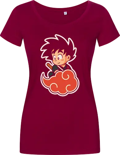 Cute Kid Goku - Kid Goku, Goku, Dragon, Flying Nimbus, anime, manga, cute, kawaii, classic anime, retro, fan art, t-shirt design, art print, pop culture, geek art, nostalgic, Chibi, Japanese anime - Damen T-Shirt