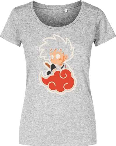 Cute Kid Goku - Kid Goku, Goku, Dragon, Flying Nimbus, anime, manga, cute, kawaii, classic anime, retro, fan art, t-shirt design, art print, pop culture, geek art, nostalgic, Chibi, Japanese anime - Damen T-Shirt