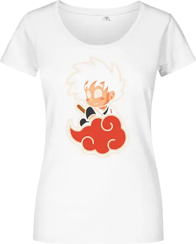 Cute Kid Goku - Kid Goku, Goku, Dragon, Flying Nimbus, anime, manga, cute, kawaii, classic anime, retro, fan art, t-shirt design, art print, pop culture, geek art, nostalgic, Chibi, Japanese anime - Damen T-Shirt