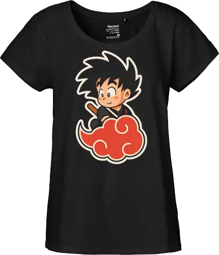 Cute Kid Goku - Kid Goku, Goku, Dragon, Flying Nimbus, anime, manga, cute, kawaii, classic anime, retro, fan art, t-shirt design, art print, pop culture, geek art, nostalgic, Chibi, Japanese anime - Fairtrade Girl Shirt