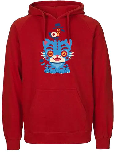 Cat and Bird Duo - Cute cat, blue cat, bird, top hat, animal art, whimsical, quirky, fantasy, art print, t-shirt design, fan art, pet lover gift, cartoon, fun, modern art, creature art - Fairtrade Hoodie