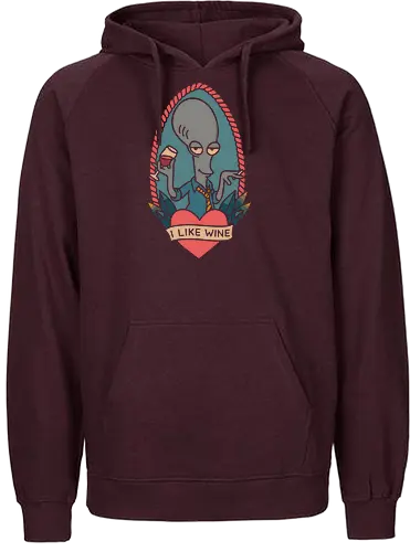 Wine O'Clock with Roger - Roger, American Dad, animated series, comedy, alien, wine, fan art, t-shirt design, art print, pop culture, geek art, sarcastic, retro, tattoo style, adult cartoon, humor, funny - Fairtrade Hoodie