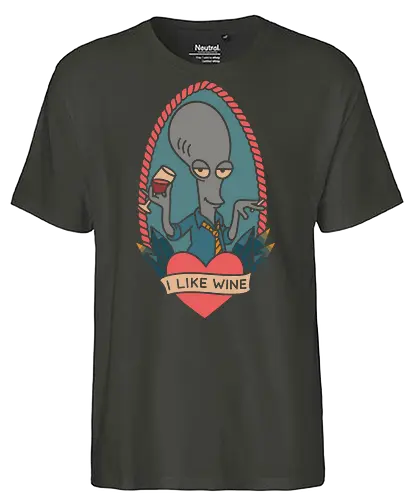 Wine O'Clock with Roger - Roger, American Dad, animated series, comedy, alien, wine, fan art, t-shirt design, art print, pop culture, geek art, sarcastic, retro, tattoo style, adult cartoon, humor, funny - Fairtrade T-Shirt