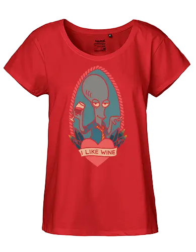 Wine O'Clock with Roger - Roger, American Dad, animated series, comedy, alien, wine, fan art, t-shirt design, art print, pop culture, geek art, sarcastic, retro, tattoo style, adult cartoon, humor, funny - Fairtrade Girl Shirt