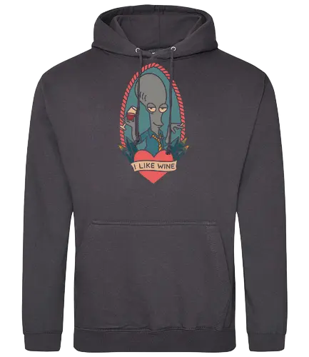 Wine O'Clock with Roger - Roger, American Dad, animated series, comedy, alien, wine, fan art, t-shirt design, art print, pop culture, geek art, sarcastic, retro, tattoo style, adult cartoon, humor, funny - Standard Hoodie
