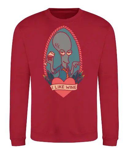 Wine O'Clock with Roger - Roger, American Dad, animated series, comedy, alien, wine, fan art, t-shirt design, art print, pop culture, geek art, sarcastic, retro, tattoo style, adult cartoon, humor, funny - Sweatshirt