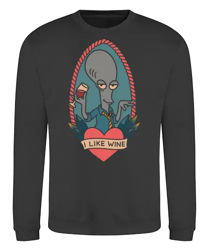 Wine O'Clock with Roger - Roger, American Dad, animated series, comedy, alien, wine, fan art, t-shirt design, art print, pop culture, geek art, sarcastic, retro, tattoo style, adult cartoon, humor, funny - Sweatshirt